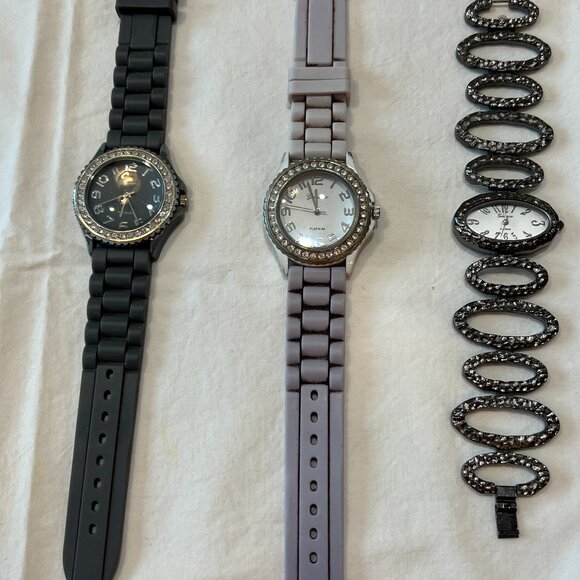 THREE FASHION GENEVA PLATINUM LADIES WATCHES - Picture 1 of 1